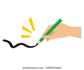 Illustration of holding a pencil in one's hand.　Stationery icons.