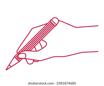 Illustration of holding a pencil in one's hand.　Stationery icons.