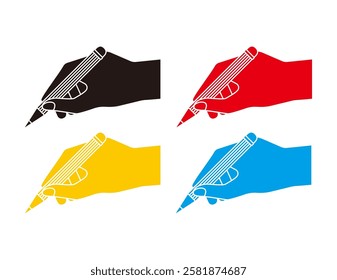 Illustration of holding a pencil in one's hand.　Stationery icons.