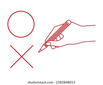 Illustration of holding a pencil in one's hand.　Stationery icons.