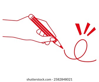 Illustration of holding a pencil in one's hand.　Stationery icons.