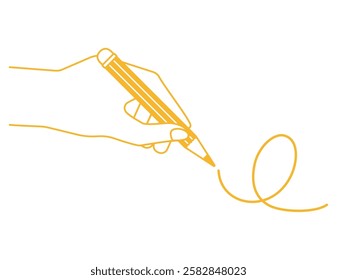 Illustration of holding a pencil in one's hand.　Stationery icons.