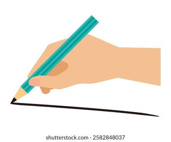 Illustration of holding a pencil in one's hand.　Stationery icons.