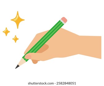 Illustration of holding a pencil in one's hand.　Stationery icons.