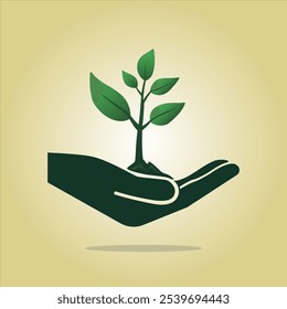 An illustration of a holding plant in vector form. concept of protecting the environment and ecology.
