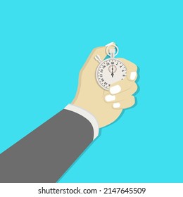 illustration of holding a stop watch, for timer needs to do something, flat design vector