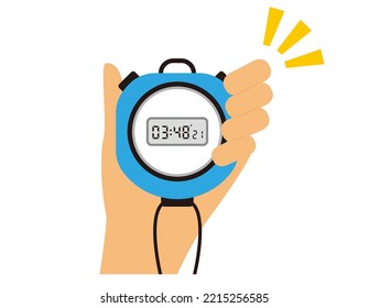 Illustration holding a stopwatch with digital display.