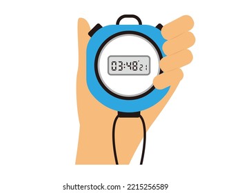 Illustration holding a stopwatch with digital display.