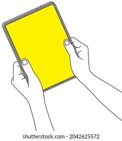Ilustración de la tenencia de un comprimido con ambas manos