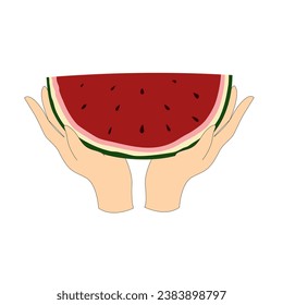 An illustration of holding a watermelon