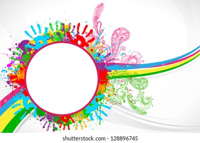 illustration of holi background with hand print and colorful splash