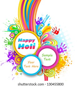 Illustration of holi background with hand print and colorful splash