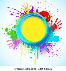 Illustration of holi background with hand print and colorful grunge