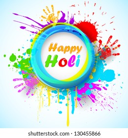 Illustration of holi background with hand print and colorful grunge