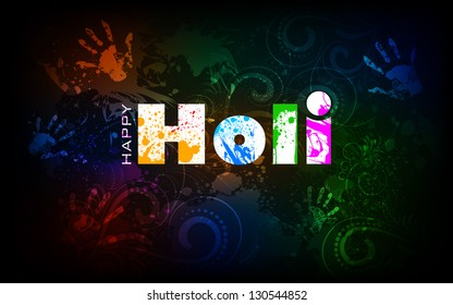 Ilustração de fundo holi com impressão à mão e grunge colorido