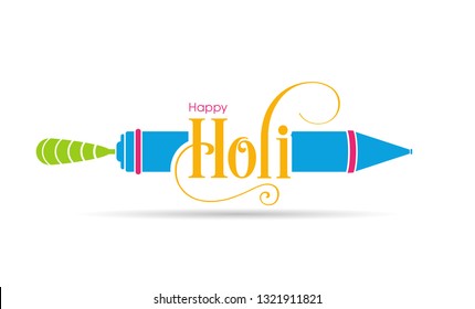 Illustration of Holi Festival with beautiful pichkari and colorful intricate calligraphy vector.