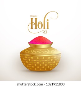 Illustration of Holi Festival with beautiful pichkari,pot and colorful intricate calligraphy vector.