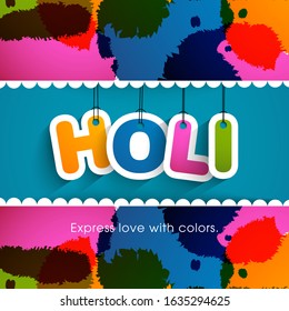 Illustration of Holi Festival with colorful intricate calligraphy vector.