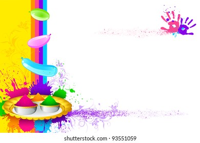 illustration of holi thali with colorful gulal for holi background