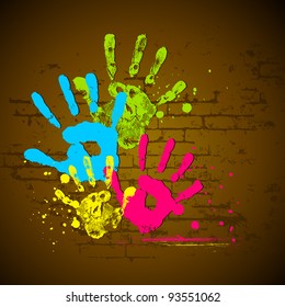 Illustration Of Holi Wallpaper With Coorful Hand Prints