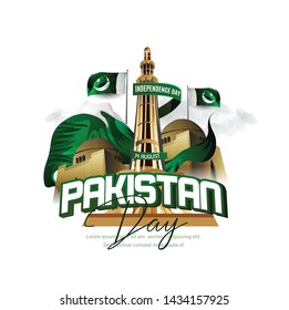  illustration of holiday 14 August is the day of independence of Pakistan. symbolic green colors and people silhouettes with flag