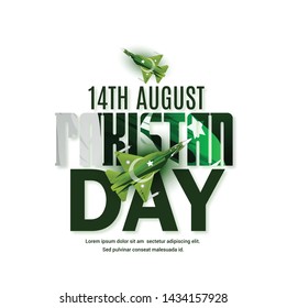  illustration of holiday 14 August is the day of independence of Pakistan. symbolic green colors and people silhouettes with flag