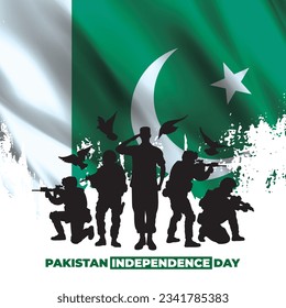 illustration of holiday 14 August is the day of independence of Pakistan. symbolic green colors and solder with flag