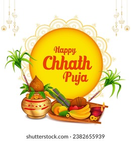 illustration of Holiday background for Sun festival of India with greetings in Hindi meaning  Happy Chhath Puja