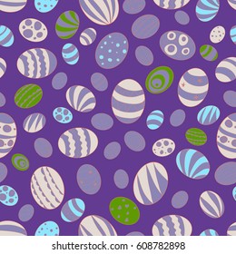 Illustration for the holiday of Easter. Pattern with the image of Easter eggs on a background of purple color