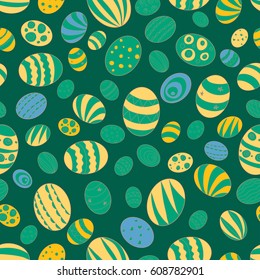 Illustration for the holiday of Easter. Pattern with the image of Easter eggs on a background of cobalt blue color.