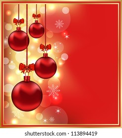 Illustration holiday glowing background with Christmas balls - vector