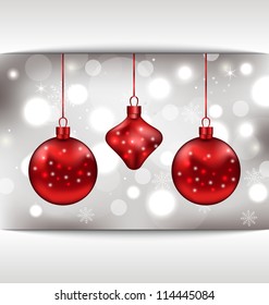 Illustration holiday glowing card with Christmas balls - vector