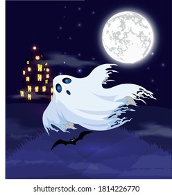 Illustration for the holiday halloween, pumpkin, bat, ghost