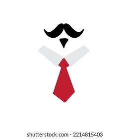 Illustration for the holiday Men's Day. Mustache, shirt collar and tie in flat simple style.