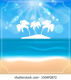 Illustration holiday summer card with beautiful beach and palms - vector