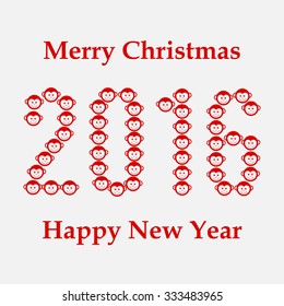 Illustration of holidays. Creative happy new year 2016 design. Flat design. Outline