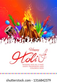 illustration of Holika Dahan (Burning Holika, the devil) Happy Holi Background for Festival of Colors celebration greetings