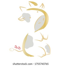 Illustration Of A Holstein Cow Sitting.(Gold Gradient Version)