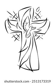 An Illustration of Holy Spirit. Hand drawn vector illustration or drawing of the Holy Spirit in Black and white line art