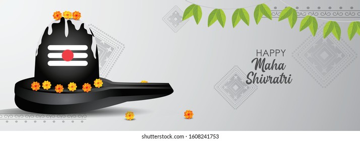 Illustration of Holy Symbol Shivling and floral decoration for Hindu Festival Maha Shivratri.