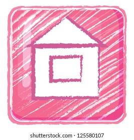 Illustration of a home button icon drawing on a white background