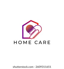 ILLUSTRATION HOME CARE. ABSTRACT HOUSE WITH LOVE. GRADIENT ORANGE PINK COLOR DESIGN ELEMENT VECTOR