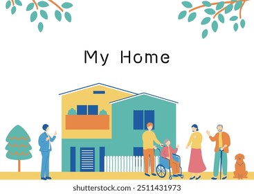 An illustration of a home and family