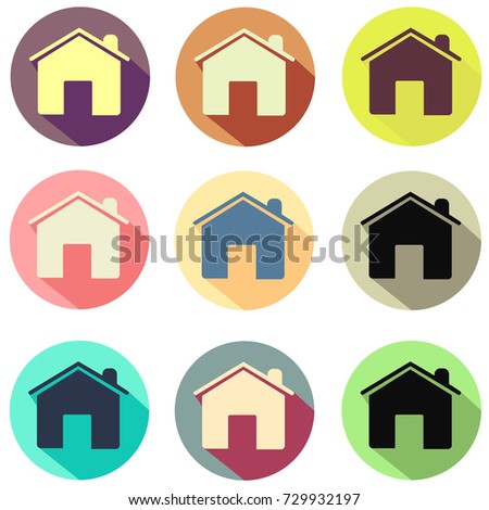 illustration of home flat icon buttom style with 9 different colors 