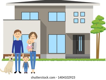 Illustration of home and a happy family.