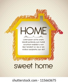 Illustration of home icon, house silhouette on beige background, vector illustration