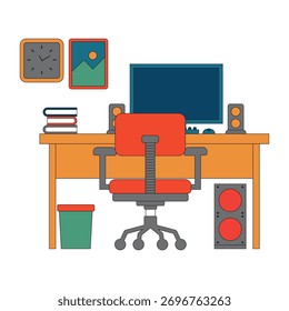 Ilustración de la configuración del escritorio de la oficina en el hogar