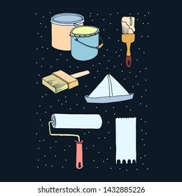 Illustration with home paint supplies.  Vector concept set.