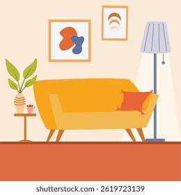 ilustração, casa, quarto, desenho animado, mesa, vetor, design, decoração, moderno, interior, casa, fundo, móveis, cadeira, viver, decoração, poltrona, apartamento, lâmpada, gráfico, plano, estilo, interior,