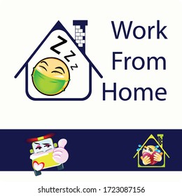 Illustration of Home with Sleeping emoji, Car and Big Huge Heart Gradient Style. Stock Vector Icon. Light Background.